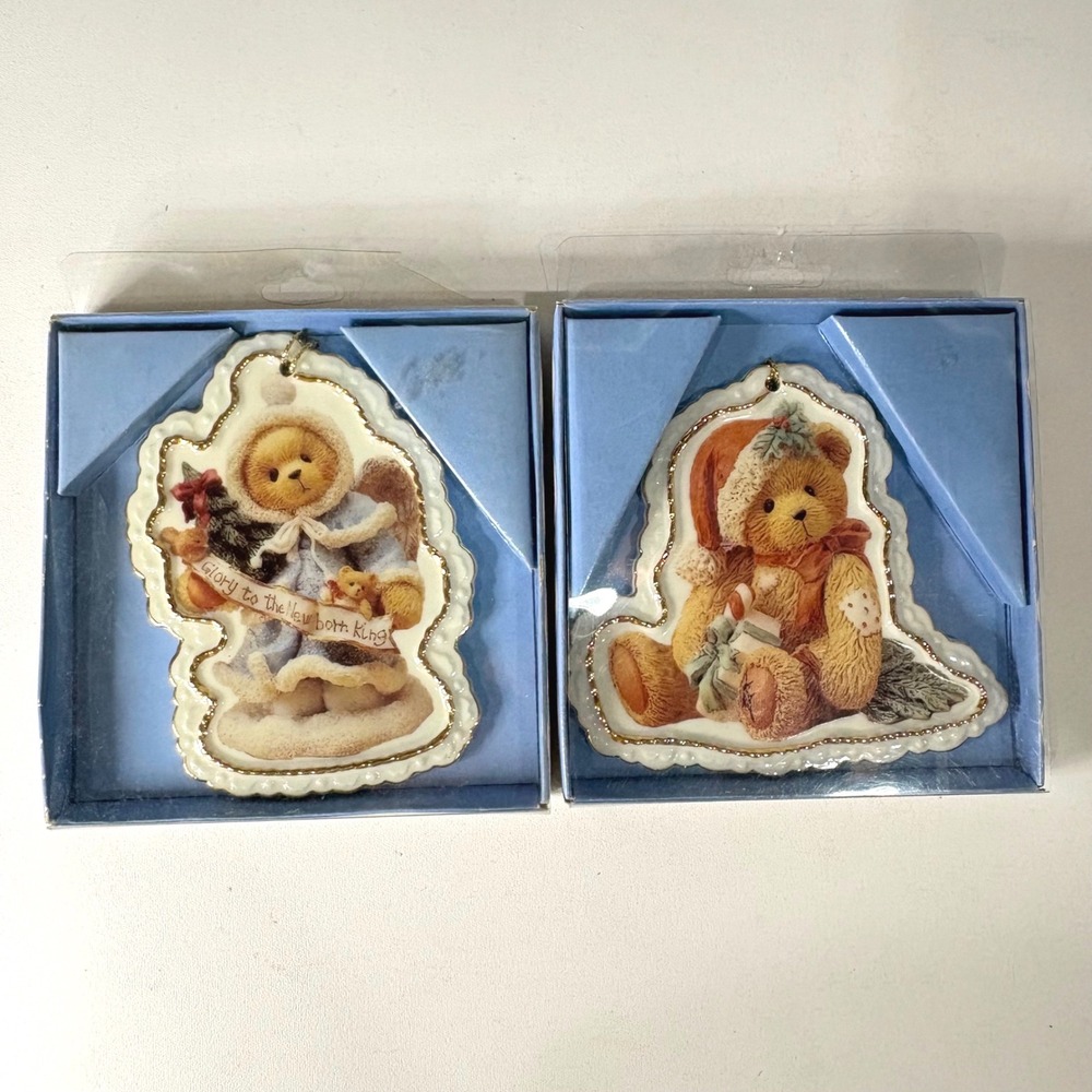 Vintage Cherished Teddies Enesco 1998 Porcelain Ornaments Set of 2 353183